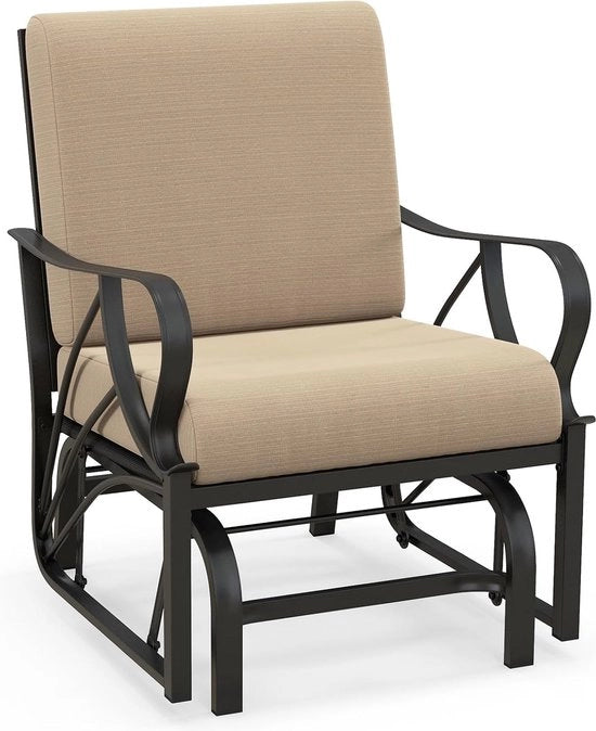 Sedile da giardino con funzione di oscillazione, sedile oscillante con cuscino imbottito morbido, struttura in metallo, sedile per giardino, balcone, terrazza