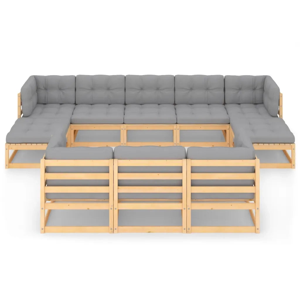 Set Salotto Giardino 10pz Cuscini Antracite Legno Massello Pino 3077164