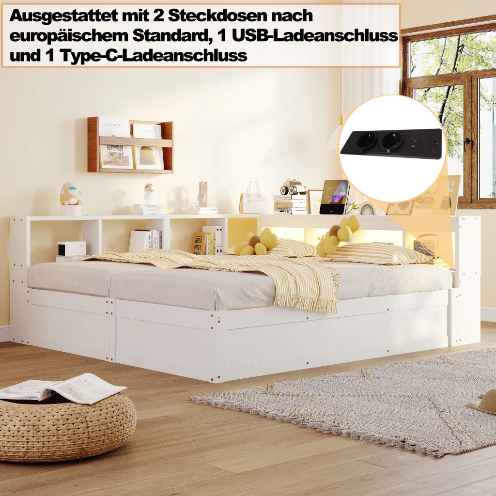 DESMIU Divano Letto 90/180 × 200 cm 2 Posti con Presa, LED e Contenitore Idraulico, senza Materasso, Bianco