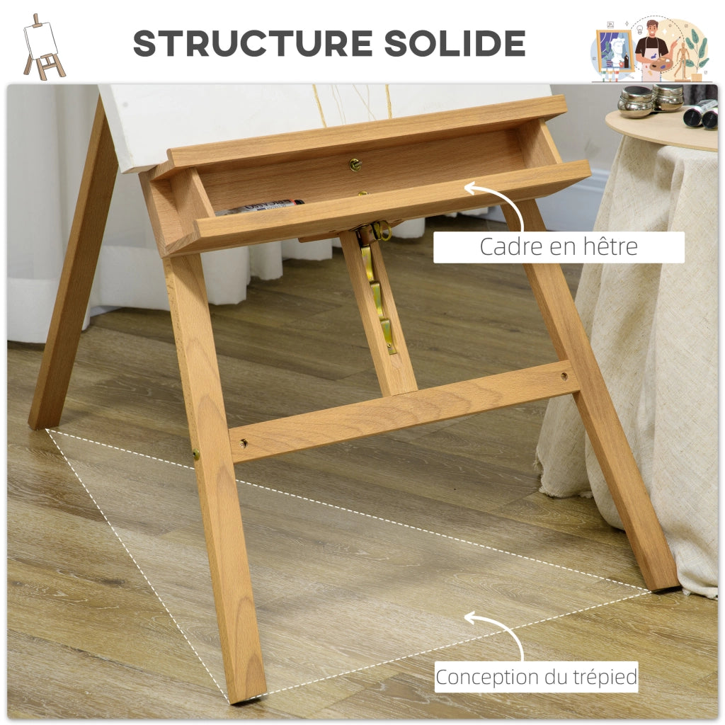 Cavalletto da Pittura Pieghevole Regolabile in Faggio ¨C zephmum ¨C Naturale 65x110x180-235 cm