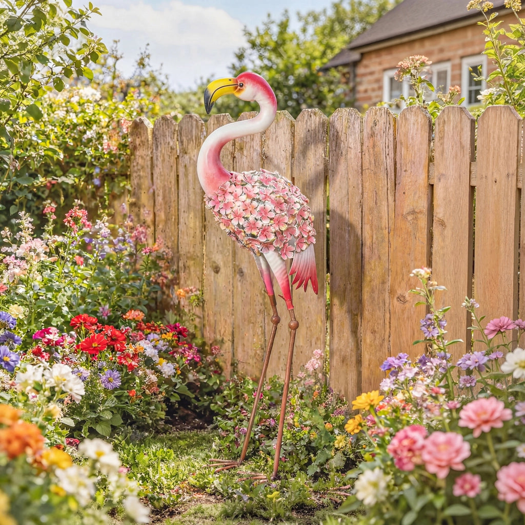 Statua Flamingo Rosa Giardino ¨C zephmum ¨C Metallo 28x19x83 cm