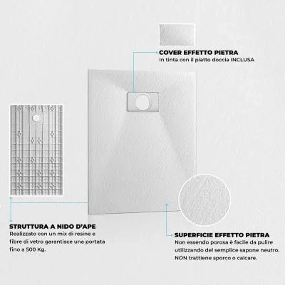 Piatto doccia 70x70 cm bianco effetto pietra in resina riducibile Agorà