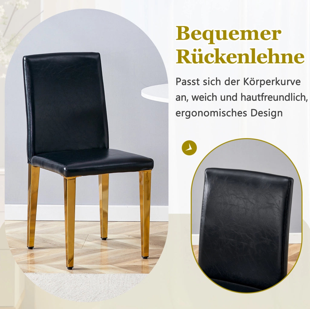 Set di sedie da pranzo moderne in PU nero con gambe in metallo dorato