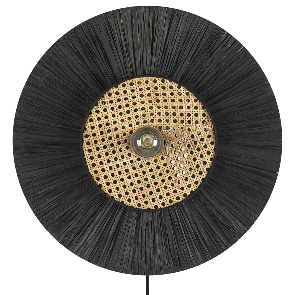 Lampada da parete con paralume in carta nera Japandi in stile naturale
