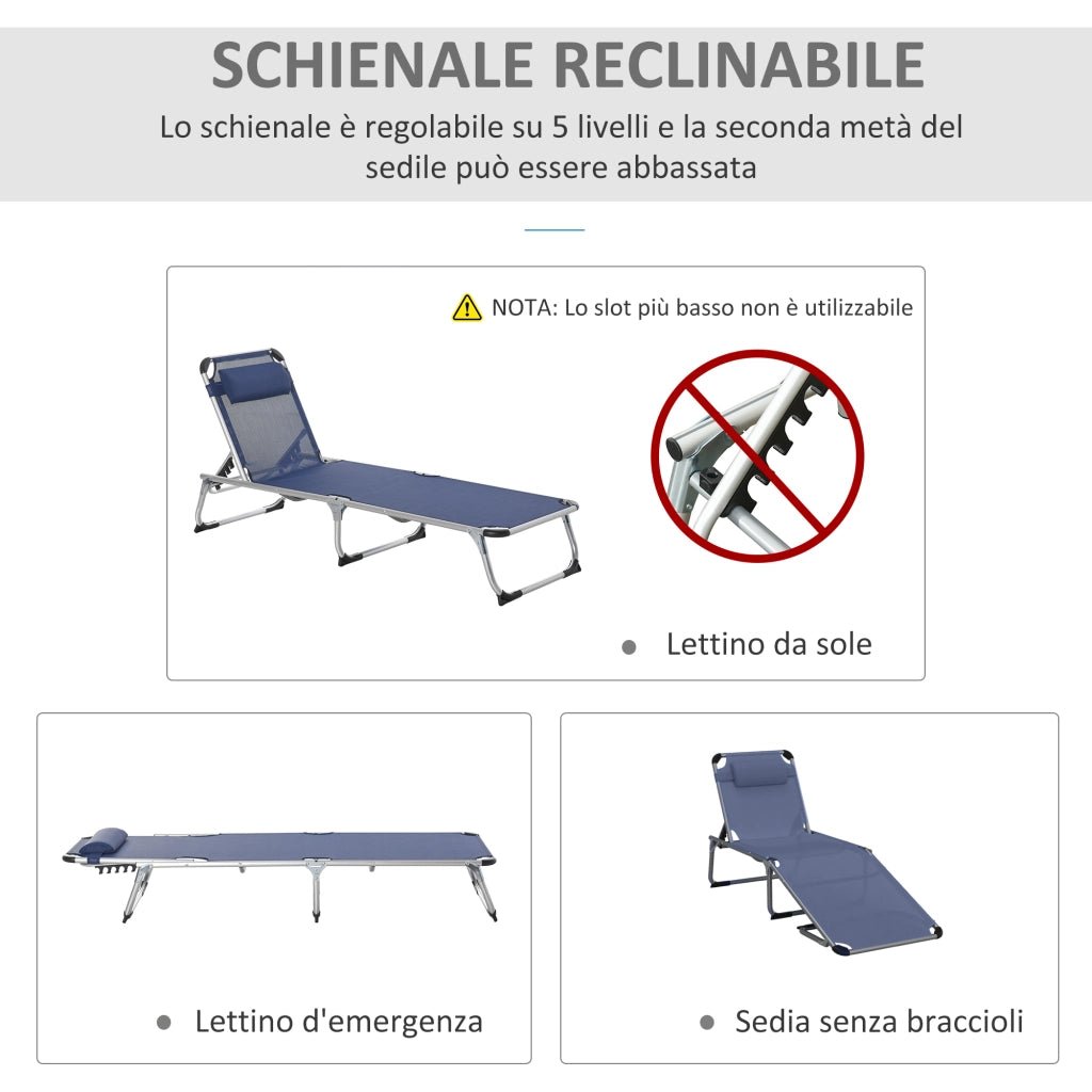 Sdraio Pieghevole da Giardino con Poggiatesta Regolabile ¨C zephmum ¨C Blu