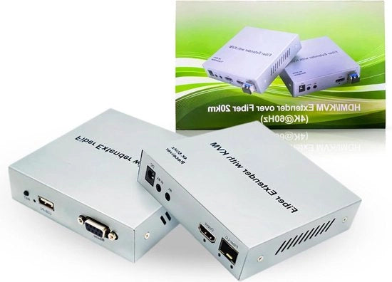 Estensione di rete 4K a fibre ottica - Video KVM 20KM - adattatore di estensione HDMI a adattatore HDMI - fibra ottica - compatibile con tutti i sistemi - presa di corrente EU.