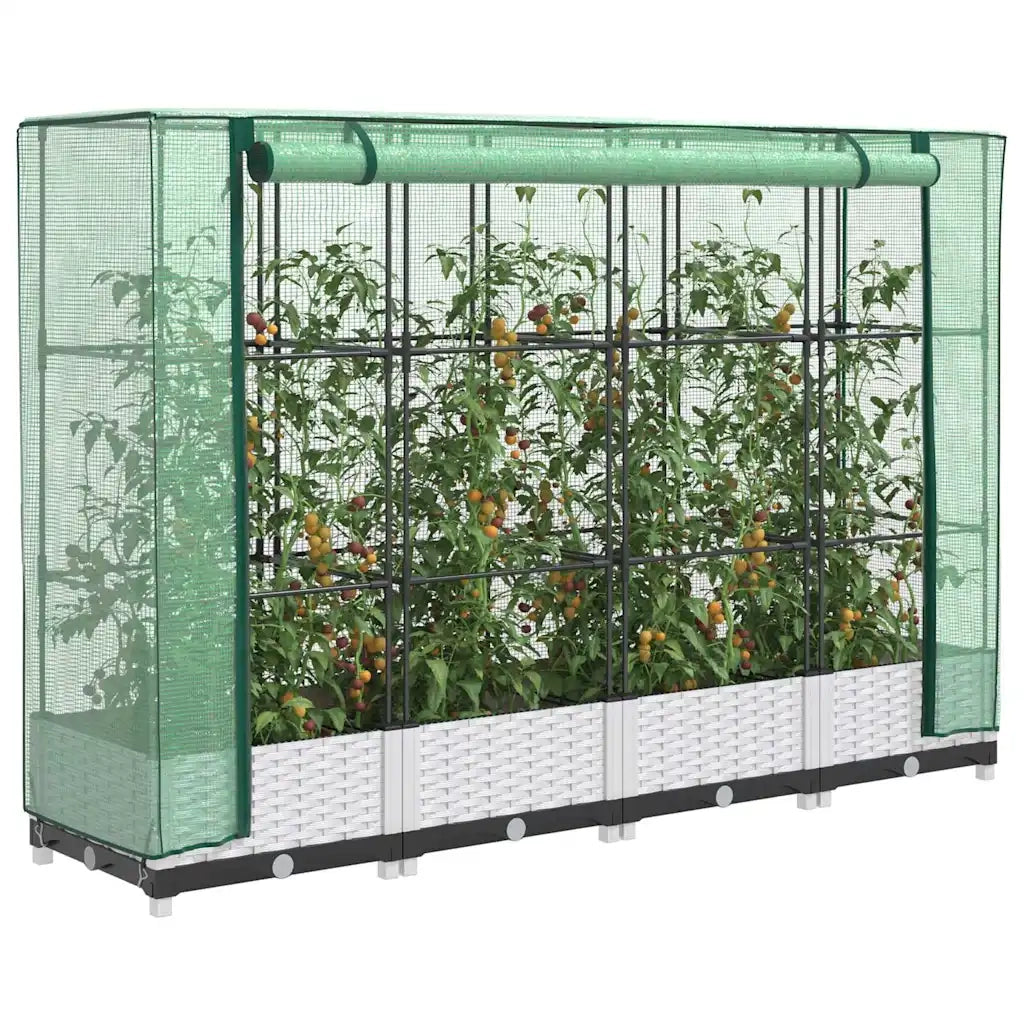 Fioriere | Cassetta per fiori | Letto Rialzato con Copertura Serra Effetto Rattan 160x40x123 cm