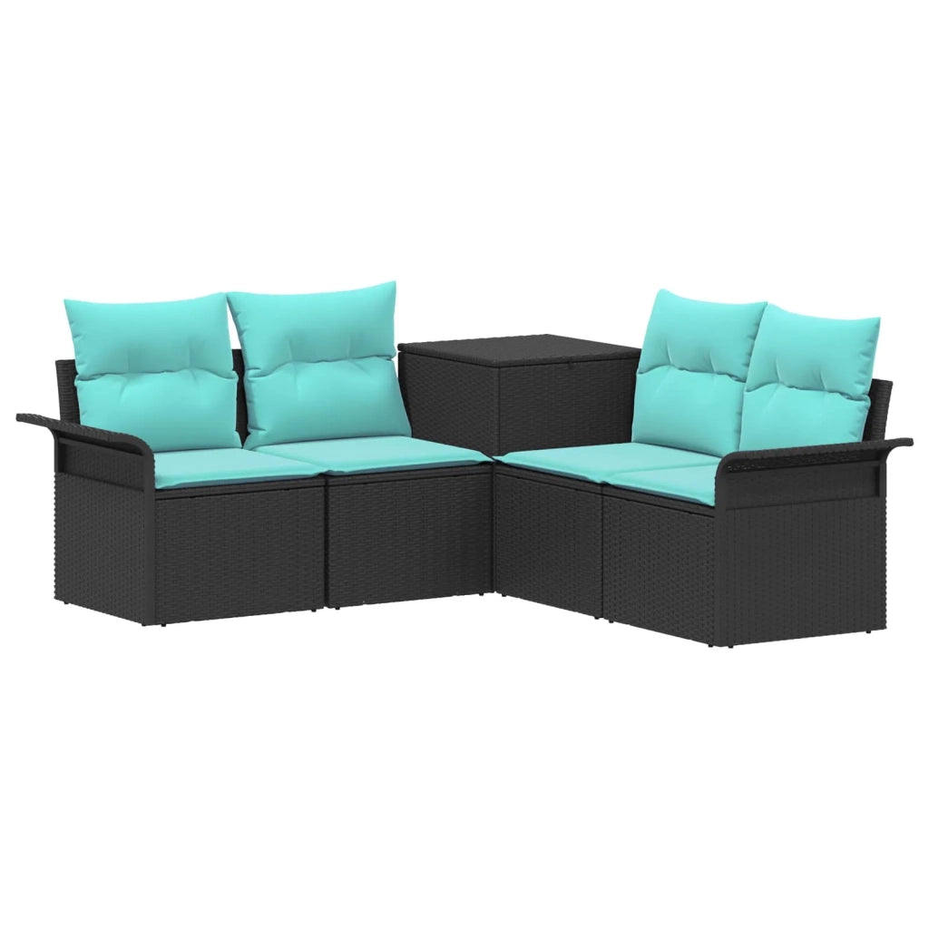 Set di divani 5 pz Nero e Blu Rattan sintetico e Acciaio 3447733