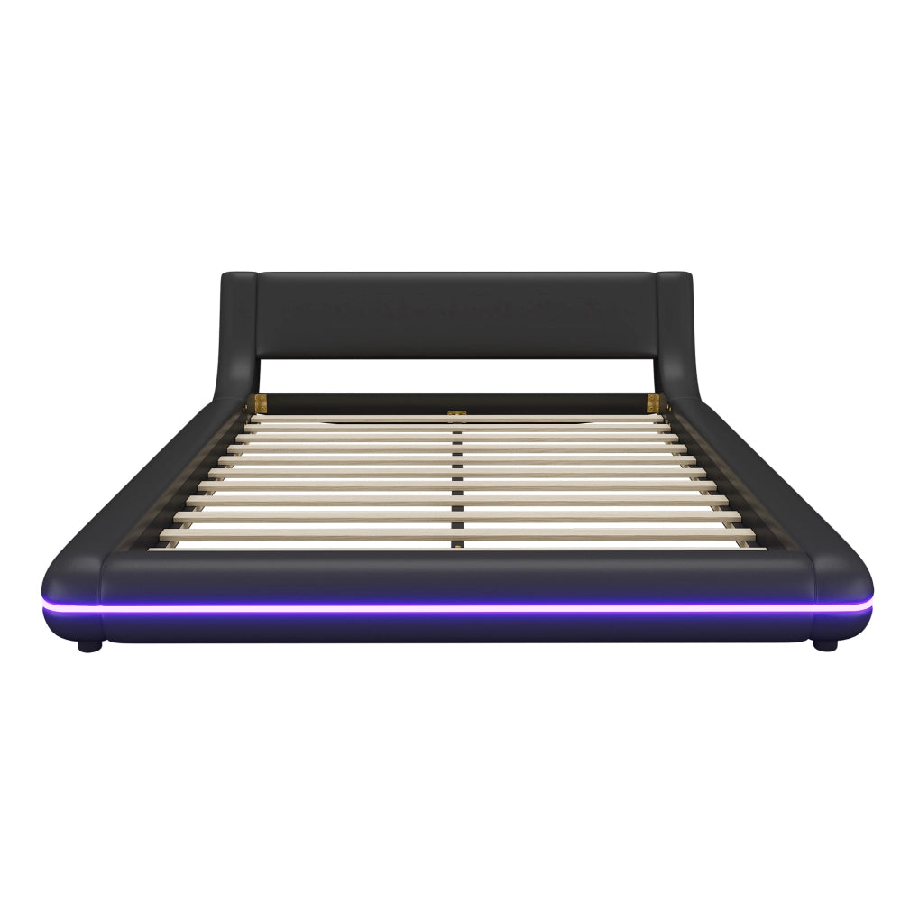 Letto a pavimento 140x200 cm con LED; PU e MDF nero