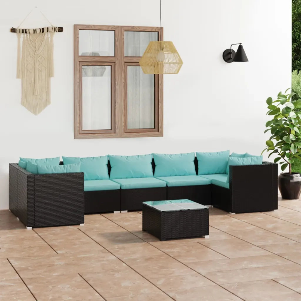 Set Divani da Giardino 8 pz con Cuscini in Polyrattan Nero cod mxl 34625