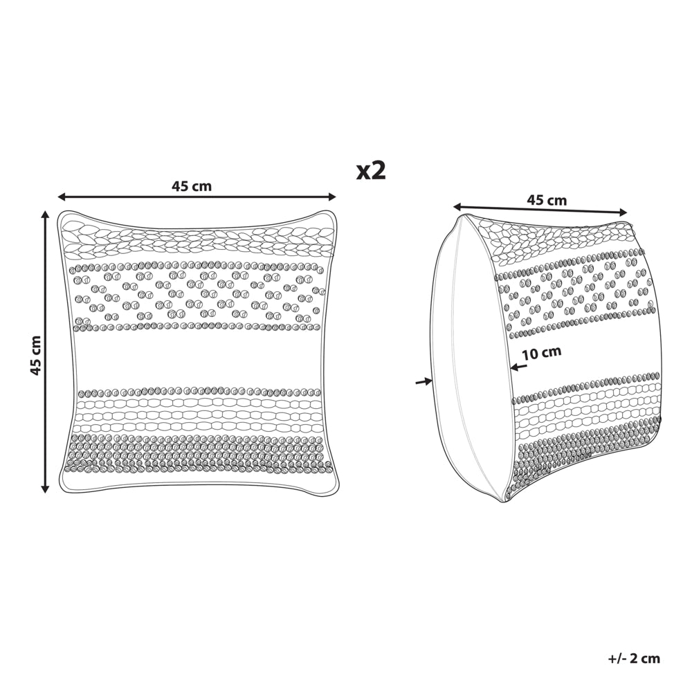 Set di 2 cuscini decorativi beige e blu in cotone 45 x 45 cm Modello geometrico fatto a mano fodera rimovibile con imbottitura stile boho