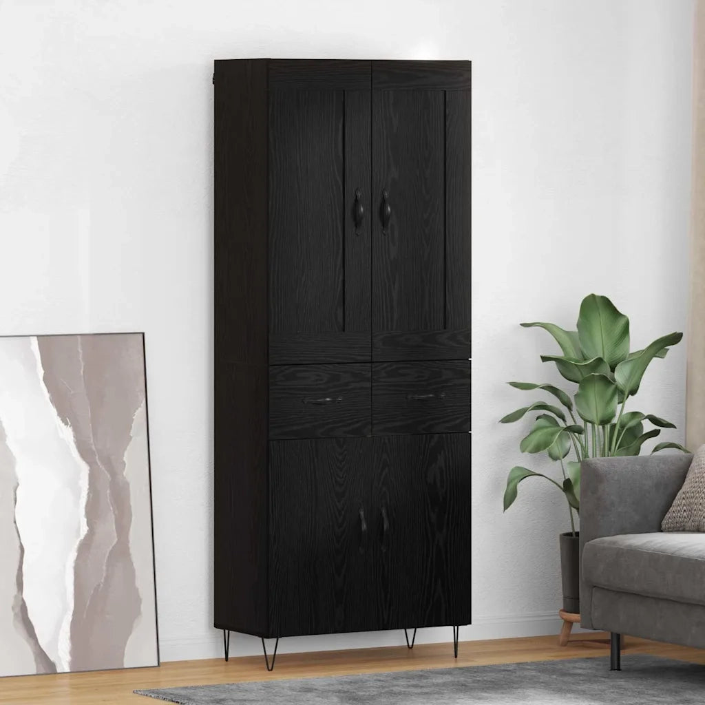 Credenza | Madia | Buffet da pranzo | Armadio da pranzo Rovere Nero 69,5 x 34 x 180 cm Legno multistrato