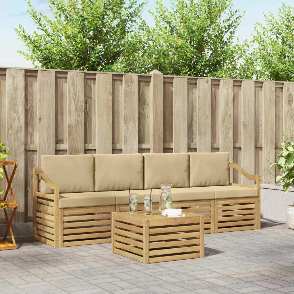 Set di divani da esterno 5 pcs Bianco e Beige Poliestere