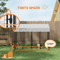 Recinto per Cani da Esterno con Tetto e Porta a 2 Sezioni in Metallo, 239x121x183cm, Argento