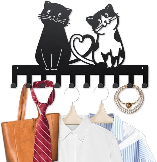 Hanger per parete in metallo - 10 ganci - manubri per chiavi - tema animale - design decorativo - tono grigio - maniglia per porta