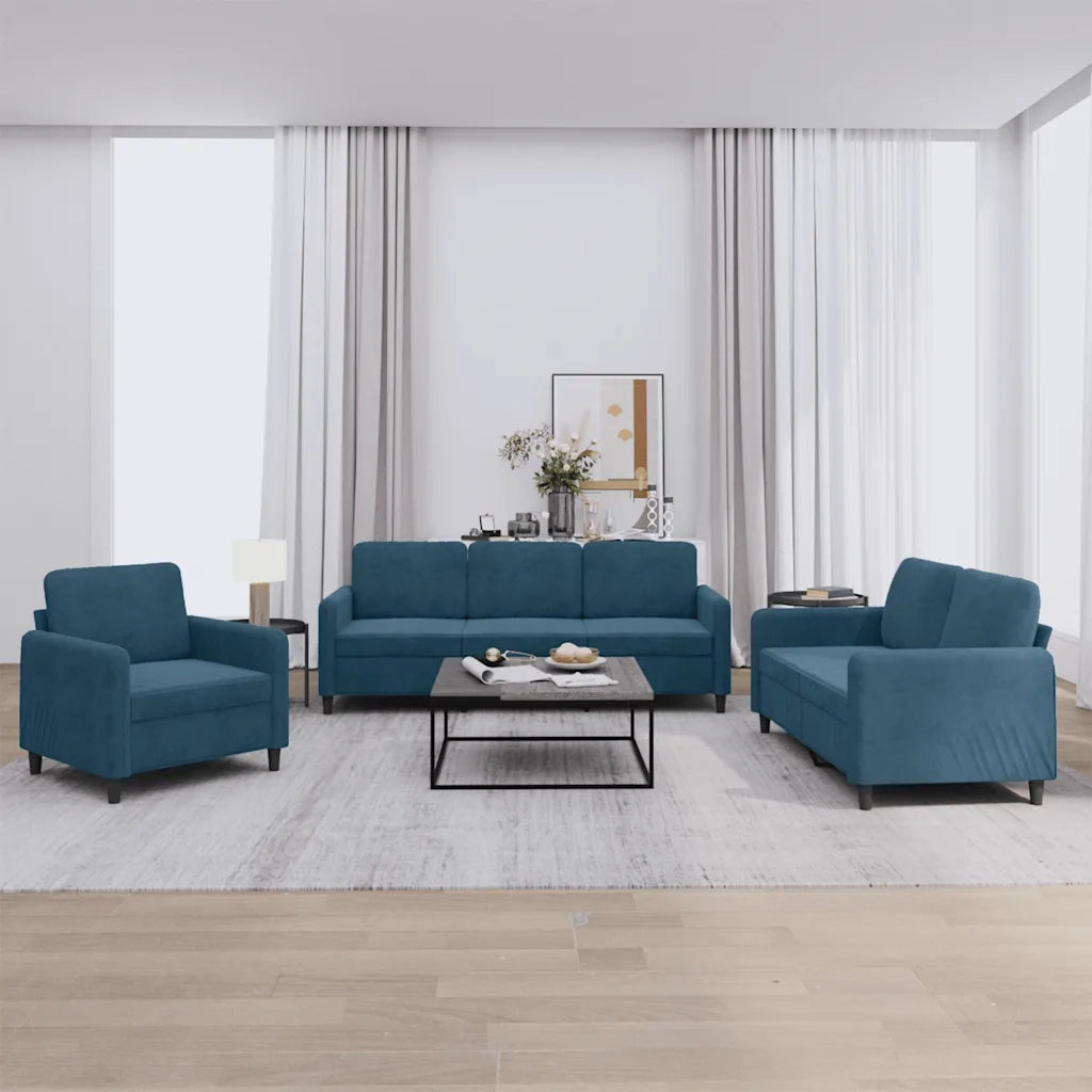 Set di Divani 3 pz Blu in Velluto