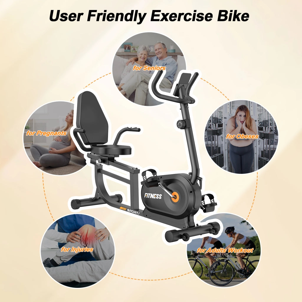 Cyclette Orizzontale Magnetico con Sella Regolabile, Cyclette Da Casa, Cyclette Da Seduta con Sensori di Pulsazione, silenzioso