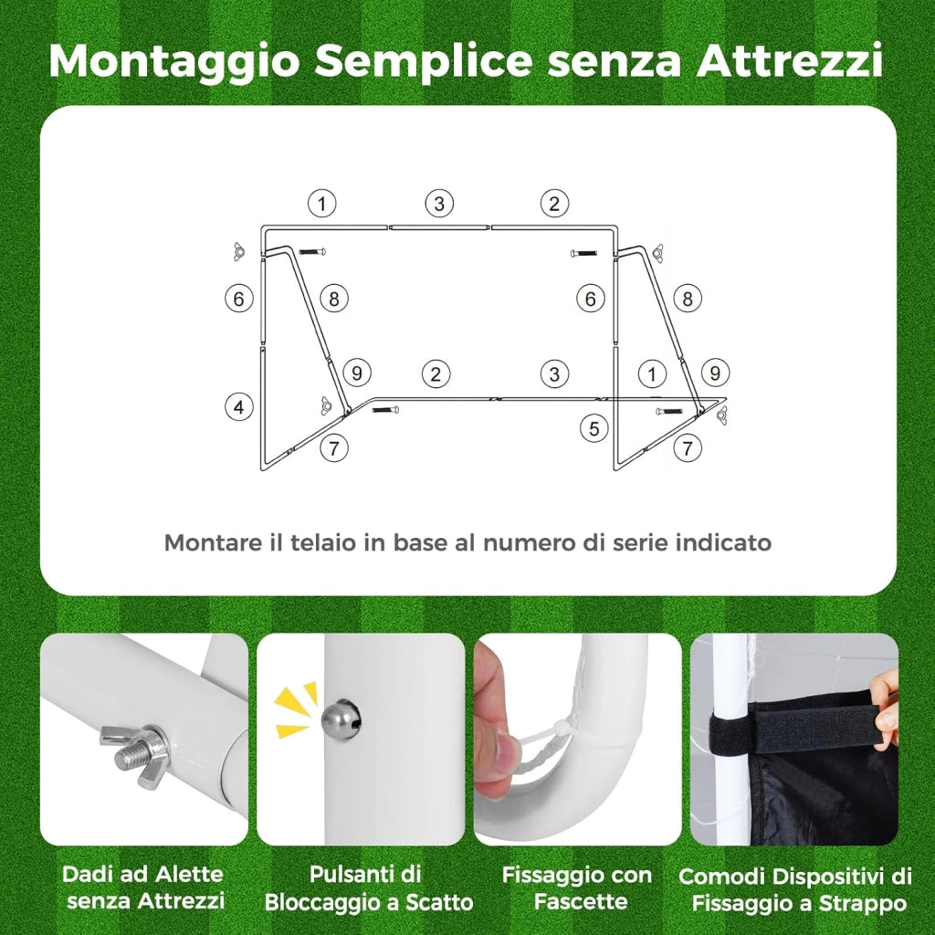 Porta da Calcio 2 in 1, Porta da Calcio con Parete di Tiro Rimovibile, 5 Fori, Picchetti e Fascette, Set di Rete con Bersaglio, per Bambini e Adulti, 215 x 77 x 152 cm