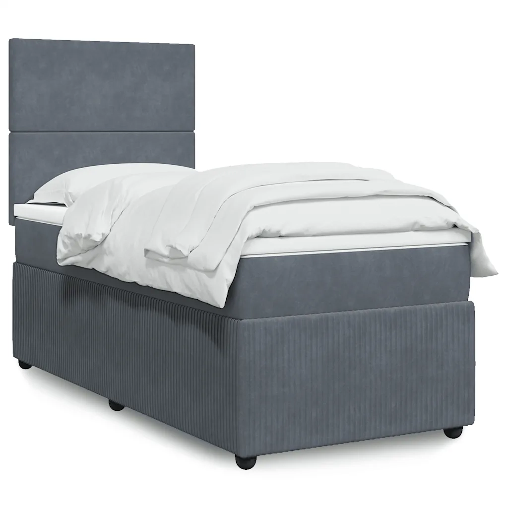 Giroletto a Molle con Materasso Grigio Scuro 100x200 cm Velluto