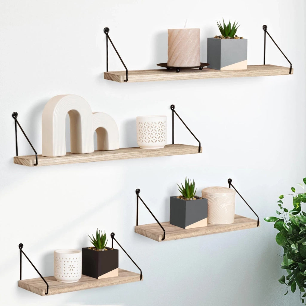 IDMarket - Set di 4 mensole da parete dal design industriale LILY
