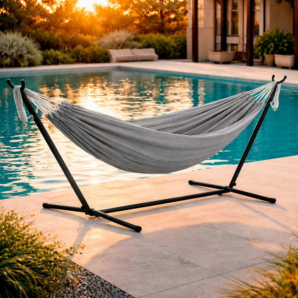 Supporto Regolabile Per Amaca In Acciaio Verniciato A Polvere Con 6 Livelli Struttura Solida Dotata Di Piedini Antiscivolo Per Giardino Terrazzo Balcone 280 X 120 X 110 Cm Nero