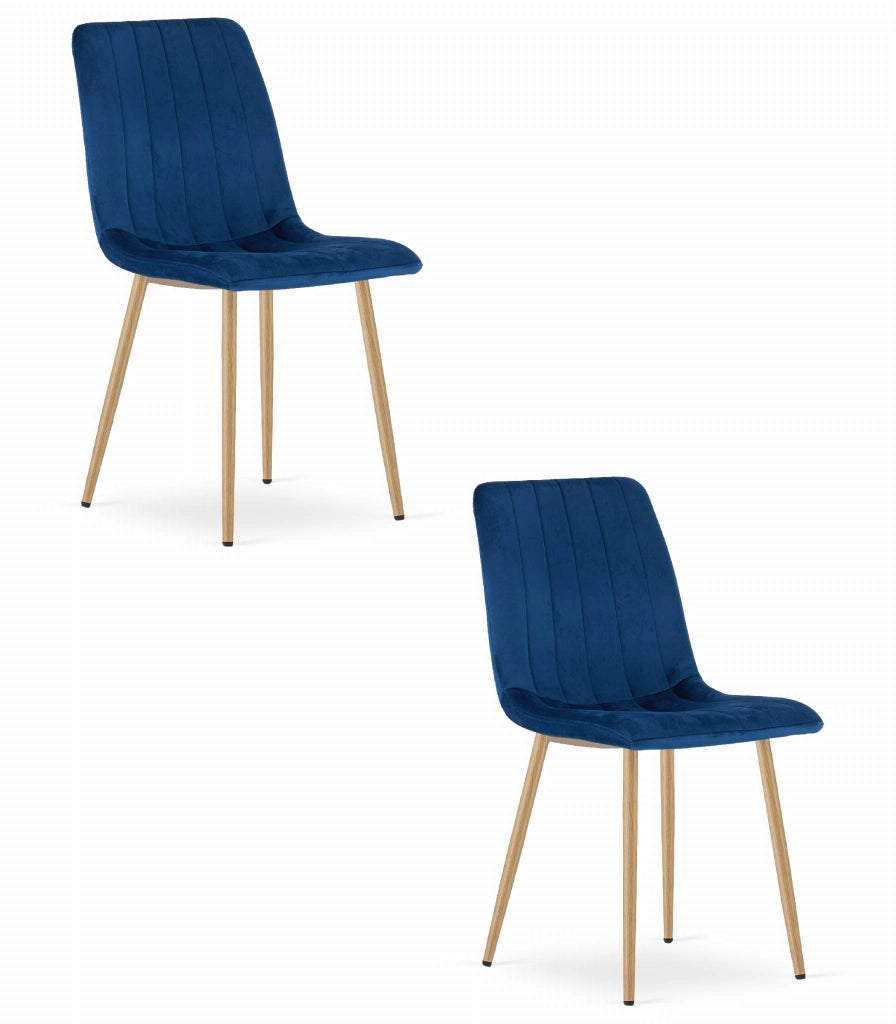 Sedia VALORA JEWA - Moderna in velluto blu navy con gambe color legno x 2