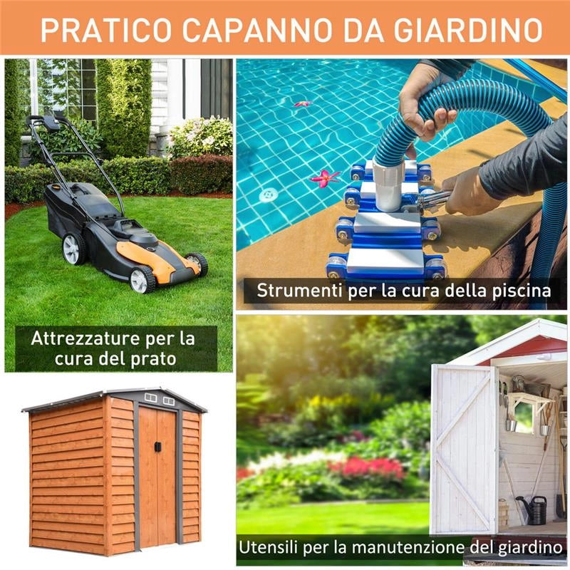 CASETTA DA GIARDINO IN ACCIAIO E PP CON PRESE D'ARIA 197X160X178-201CM