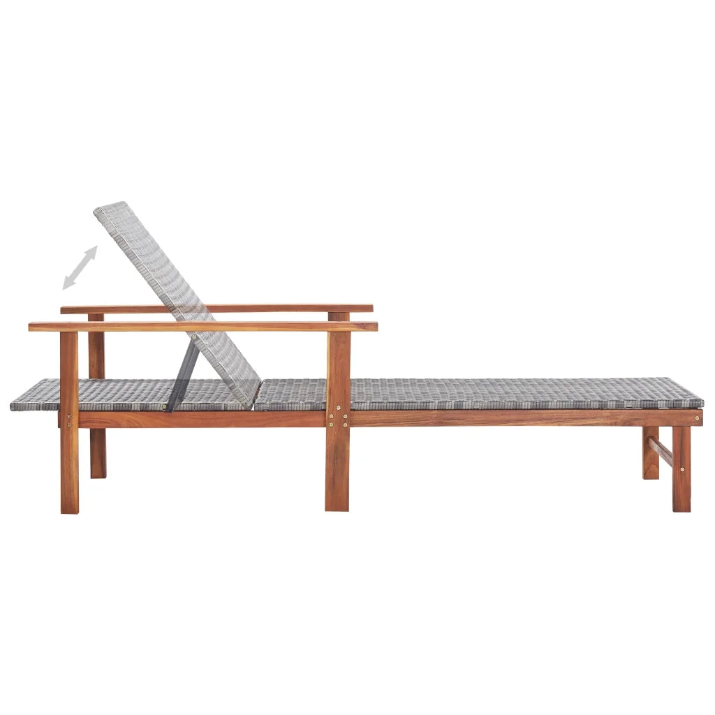 Lettino Prendisole | Sdraio da giardino | Lettino da sole Polyrattan e Legno Massello di Acacia Grigio