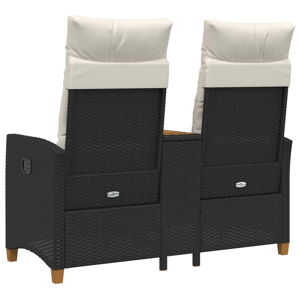 Panchina reclinabile con tavolo Nero e Bianco Crema polyrattan