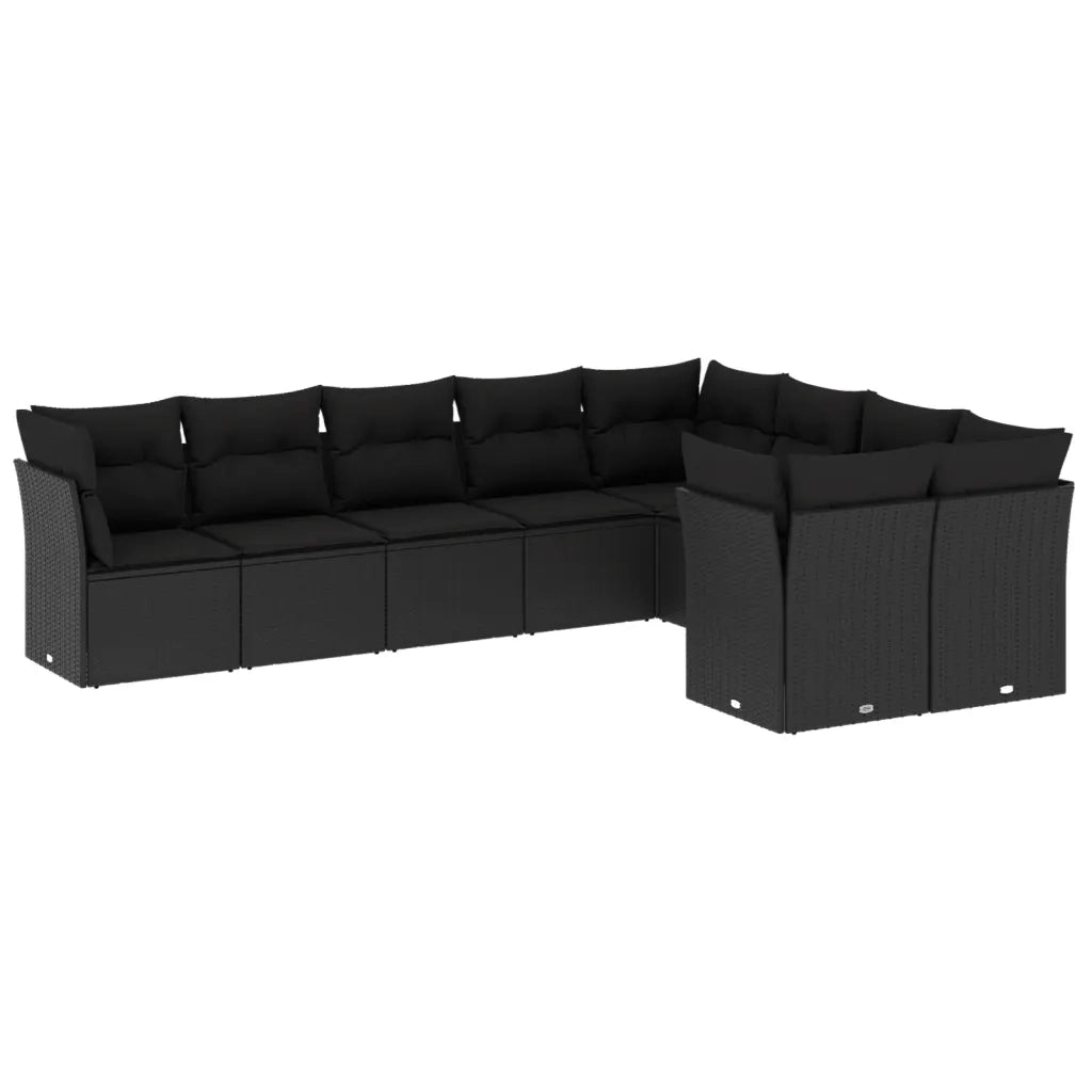 Set Divani da Giardino 9 pz con Cuscini Nero in Polyrattan 3250004