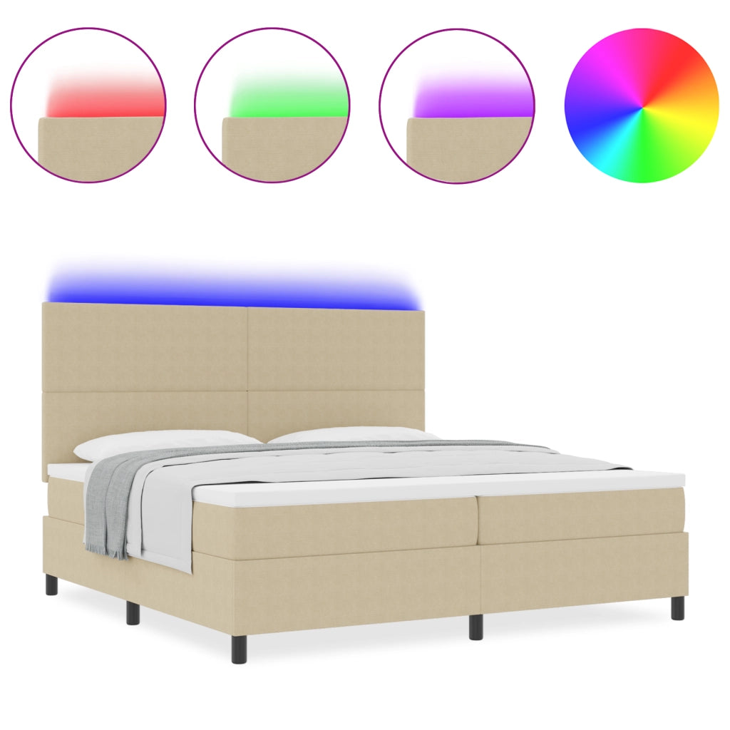 Letto Box Spring con Materasso e Luce LED Verde Grigio 200x200 cm Tessuto in Velluto