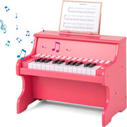 Pianoforte digitale a 25 tasti per bambini, pianoforte in legno con leggio, tasti illuminati, modalità didattica, 6 strumenti, 8 percussioni, tastiera per pianoforte con registrazione e
