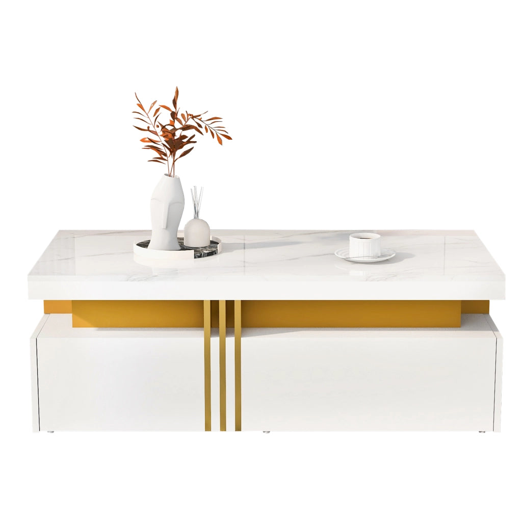 TAVOLINO DA SALOTTO Rettangolare 100x50x40 cm Bianco con 2 cassetti