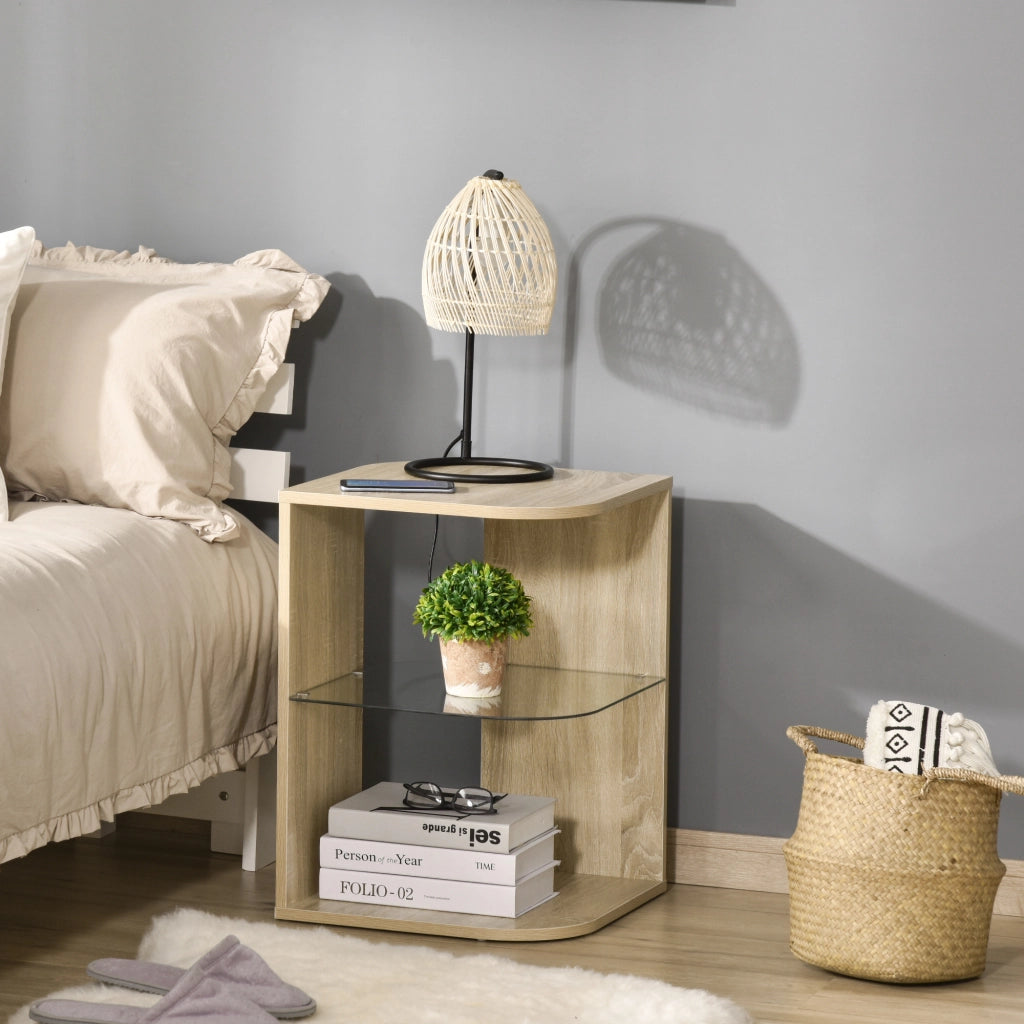 Tavolino da salotto con ripiani ¨C zephmum ¨C vetro temperato, legno naturale