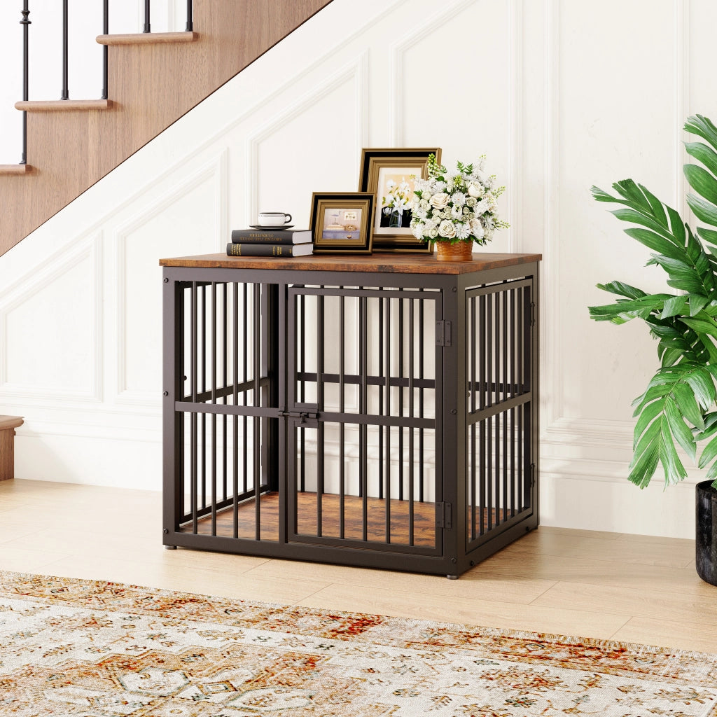 GABBIA PER CANI con 3 porte 68,4x53x61 cm Nero/Marrone con piano d'appoggio