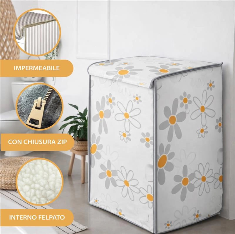 COPRILAVATRICE IN TESSUTO CON CHIUSURA ZIP, FANTASIA MARGHERITA, DIMENSIONI 60X60X80 H CM