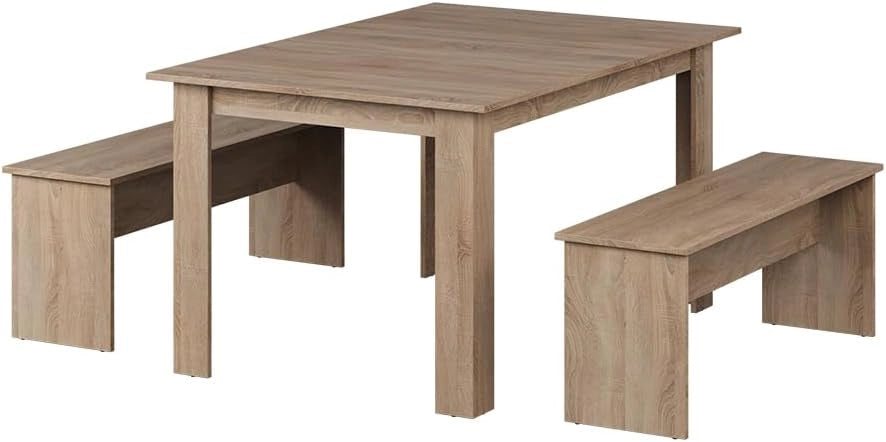 Set di panche ad angolo Sentio, Rovere bianco/dorato, 137.6 x 92.8 cm con 2 panche, per un utilizzo salvaspazio in sala da pranzo e cucina