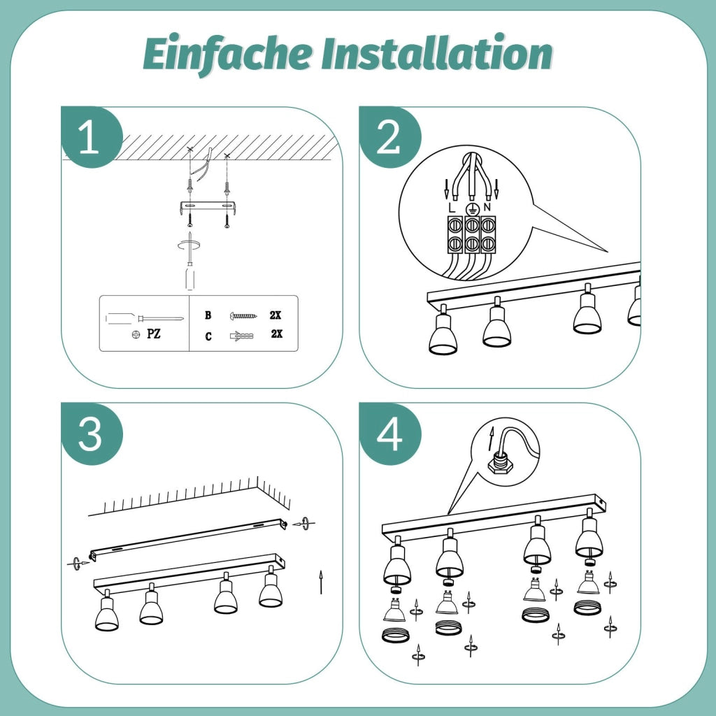 ZMH Faretto da soffitto bianchi 4 luci GU10 metallo orientabili per cucina ufficio soggiorno senza lampadina