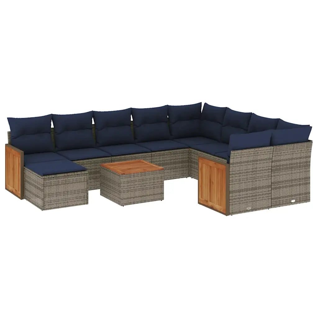 Set Divani da Giardino 11 pz con Cuscini Grigio in Polyrattan 3228245