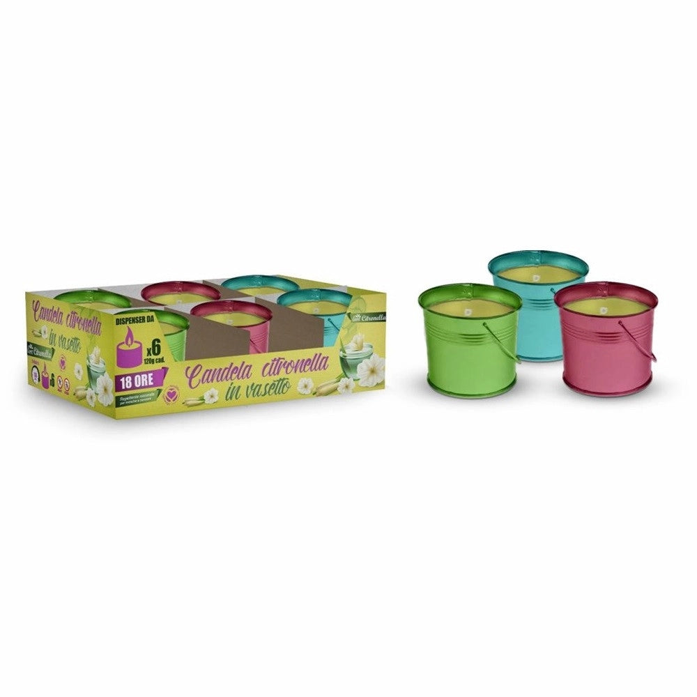 Trade Shop - Set 6pz Candela Profumata Alla Citronella Vasetto In Metallo Repellente Zanzare 032626 -