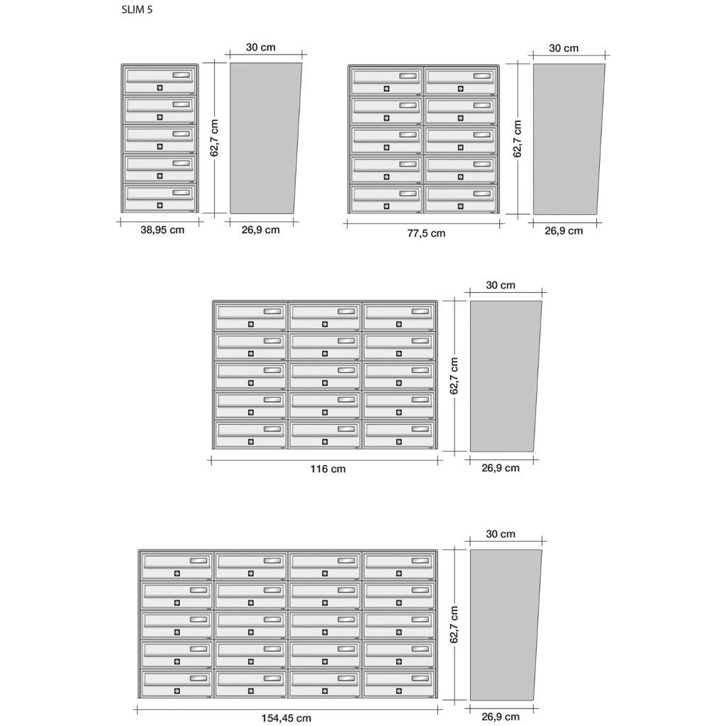 ALUBOX SLIM Cassette Postali Condominiali 20 Posti 63X154,5X30 Cm In Lamiera Zincata E Alluminio Cassetta Postale Da Esterno Condominiale Sistema Anti Prelievo Resistente All'Acqua