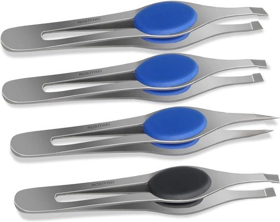 Pincette per sopracciglia, set di pincette inclinate, punte acuminate, rette con maniglie antiscivolo