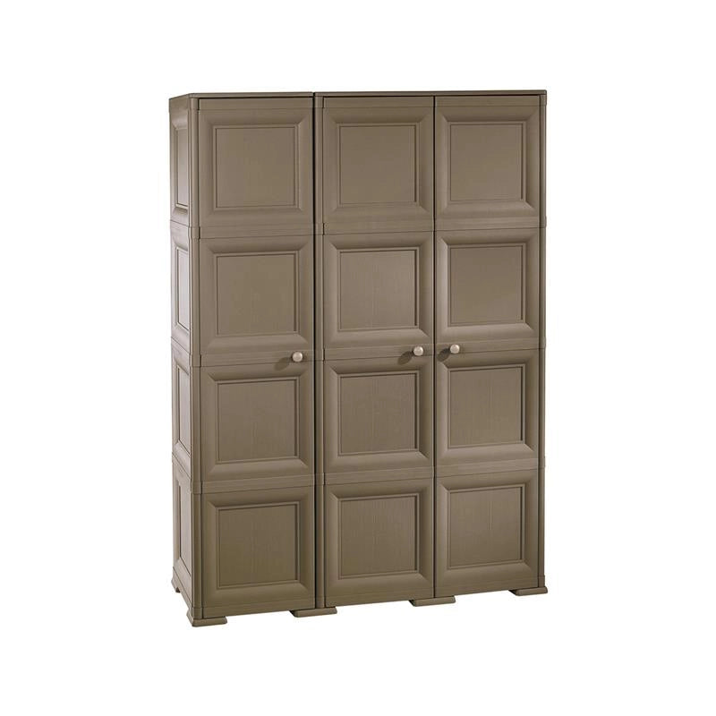 ARMADIO 3 ANTE WENGÉ 118X43X164 CM CON PUNTALI E ANTE EFFETTO LEGNO, MOBILE CONTENITORE ALTO PER ZONA GIORNO E BALCONE COPERTO