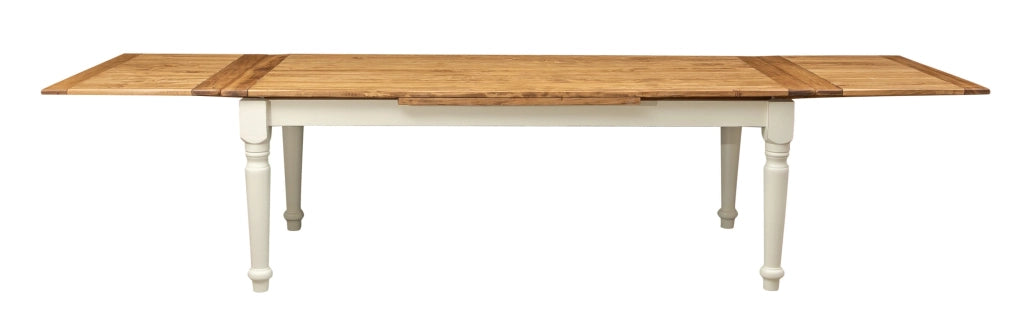 Biscottini Tavolo Country allungabile legno massello di tiglio struttura bianca anticata piano naturale L220xPR100xH80 cm. Made in Italy