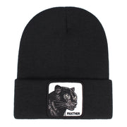 Berretto ricamato PANTHER con risvolto, in maglia, nero