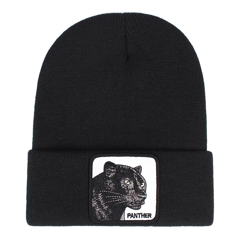 Berretto ricamato PANTHER con risvolto, in maglia, nero