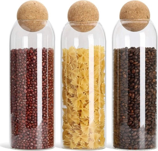 Contenitori di stoccaggio | 3 Pezzi | Ercolino | Con gomma | Vetro borosilicato | 1240 Ml