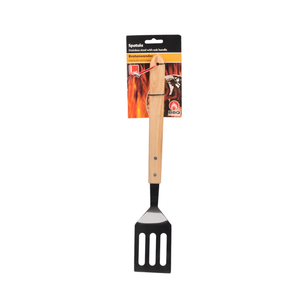 Spatola per Barbecue in Acciaio Inossidabile con Manico in Legno di Quercia 41cm Nero / Beige BBQ