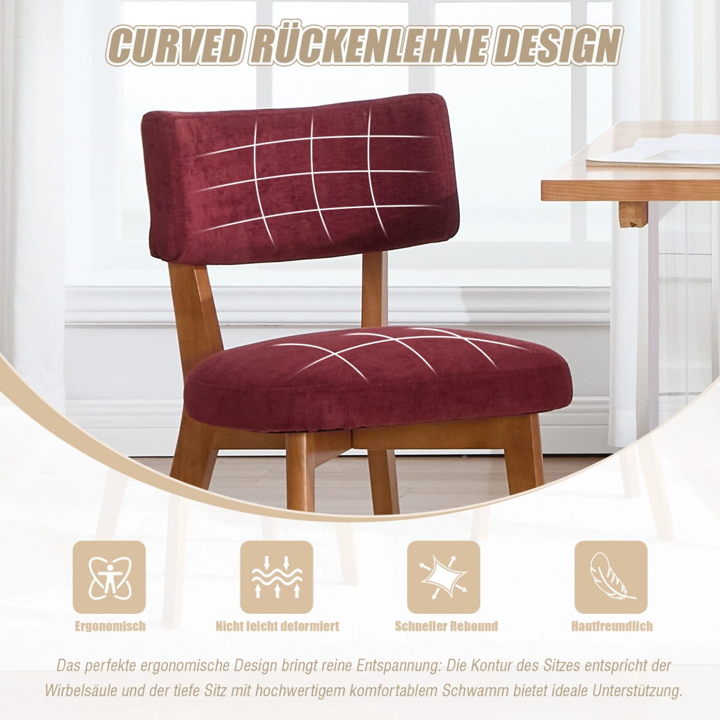 Chaise da pranzo in legno massiccio con seduta imbottita e schienale ergonomico bordeaux 54,5 × 47 × 77 cm