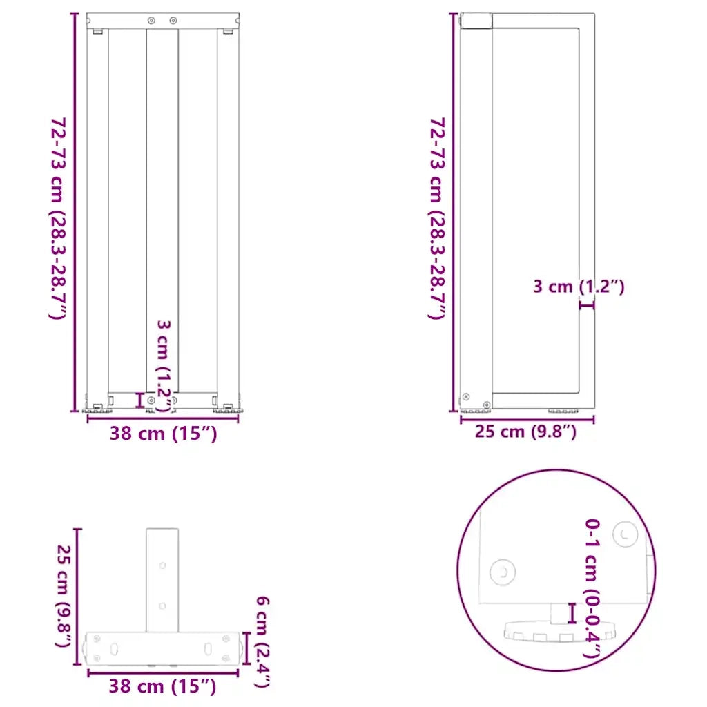 Gambe per Tavolo Consolle a Forma di T 2 pz | Piede del tavolo Nere 38x25x(72-73) cm Acciaio